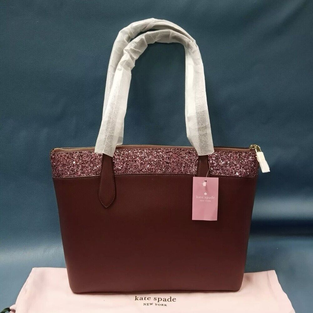 Kate Spade Flash Glitter Tote Saffiano Cherrywood K8706 NWT $359 Retail